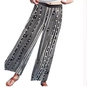 Anthropologie Elevenses Ines Black & White Wide Leg Satin Stripe Dotted Pants XL